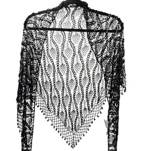 Vintage Valenti Elegant Black Beaded Lace Women's Shawl Scarf